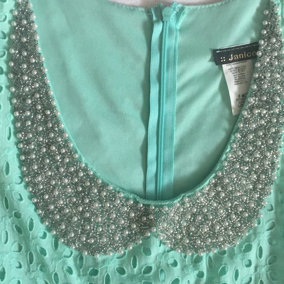 Grad Dress Mint Embroidered Lace Beaded Collar - Picture 5 of 16